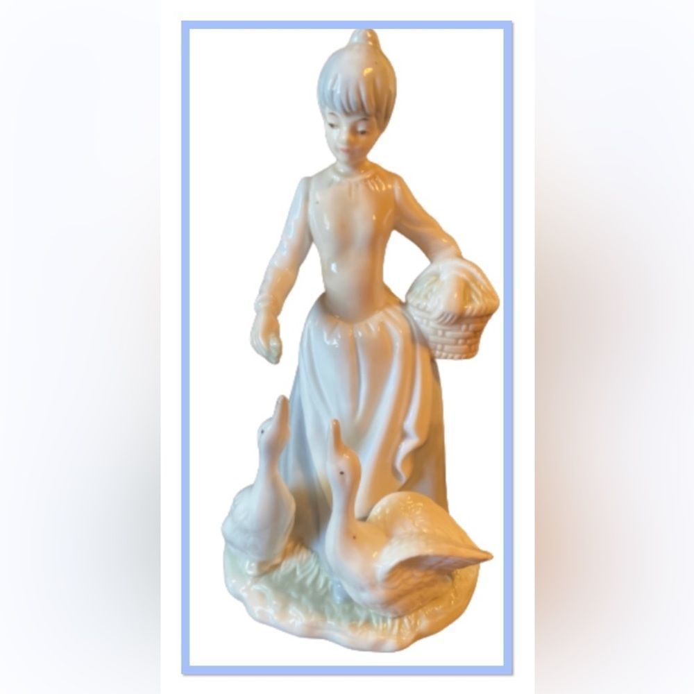 Fine Lady  Feeding Two Geese Porcelain Figurine